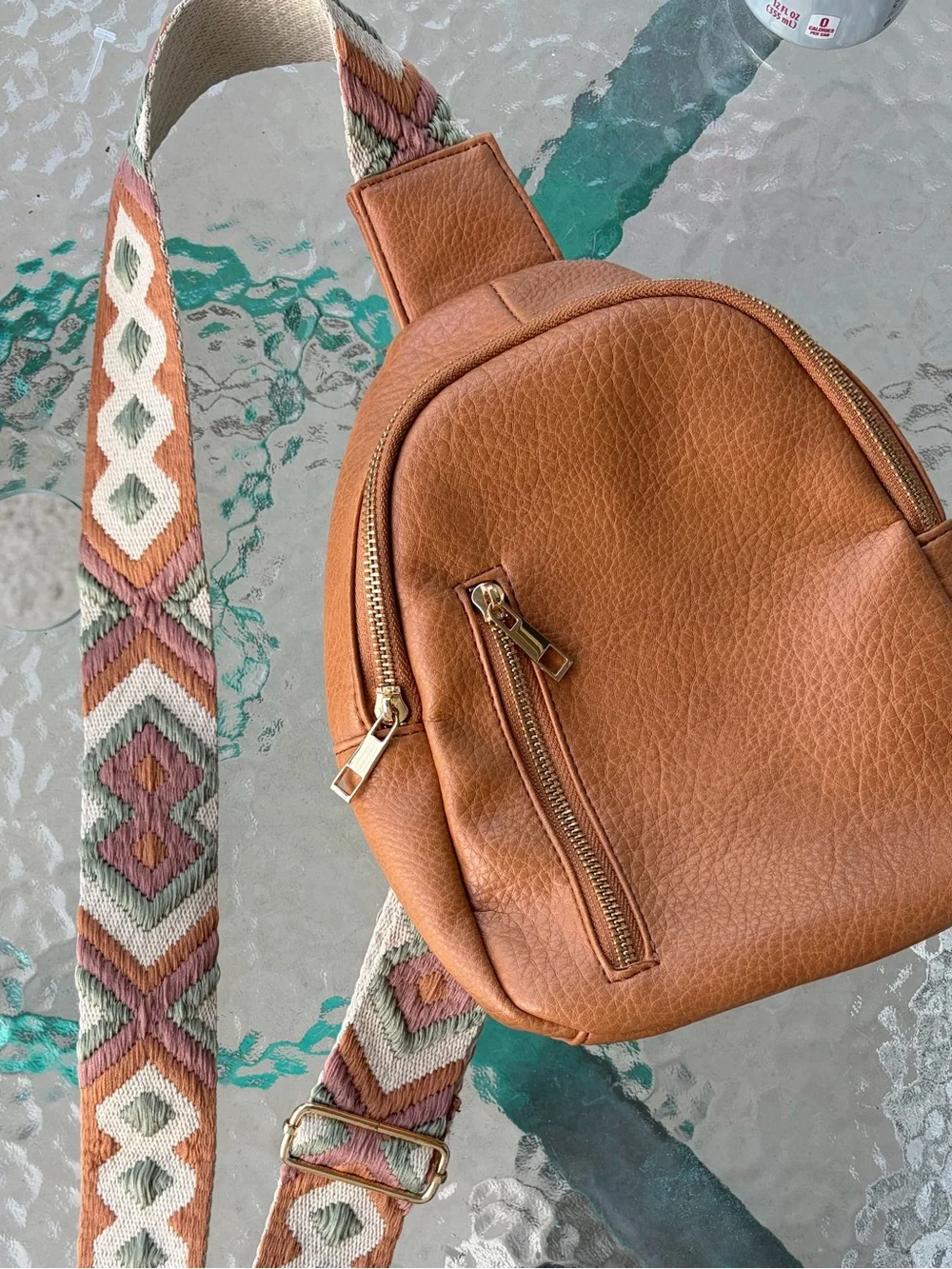 Boho Brown Faux Leather Sling Backpack/Purse